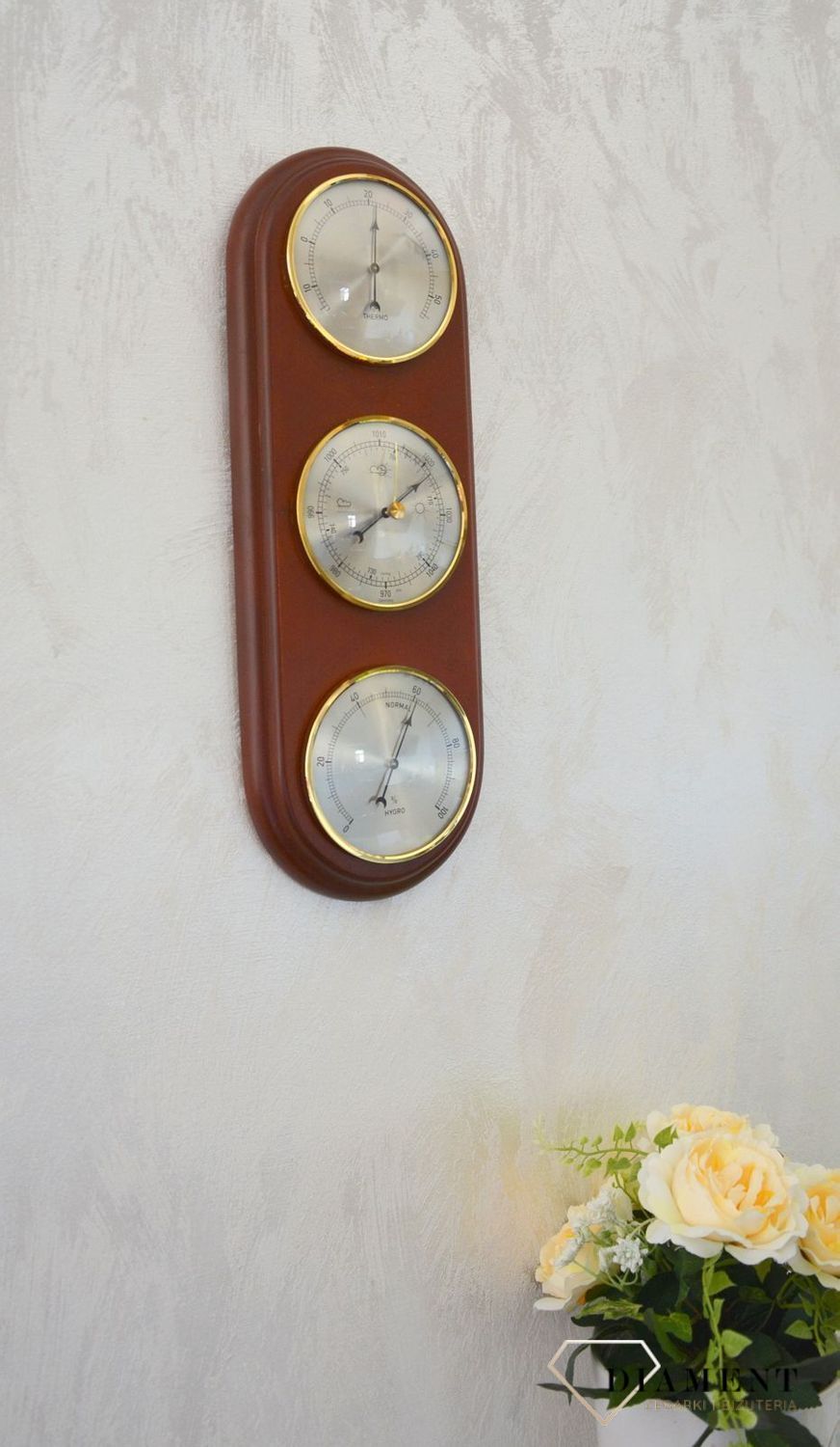 Drewniana, owalna stacja pogody Barometr Termometr Higrometr Owal 3D (2).JPG